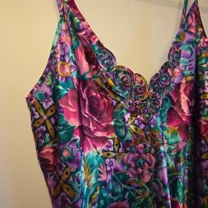 1980 Vintage Satin Paisley Floral California Dynasty Mini Slip Dress Size Medium